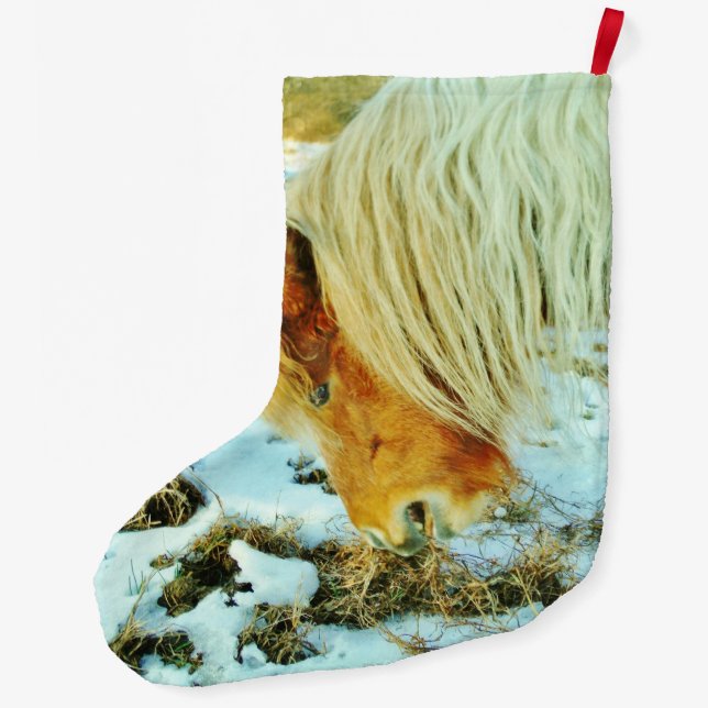 Grande Chaussette De Noël Le poney dans la neige (Dos)