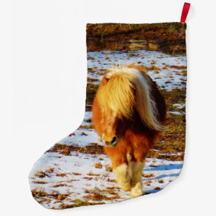 Grande Chaussette De Noël Le poney dans la neige