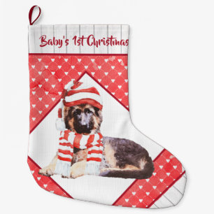 Grande Chaussette De Noël Le premier Noël de l'adorable berger allemand Pupp