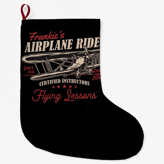 Grande Chaussette De Noël Leçons de vol rétros d'avion personnalisées (Devant)