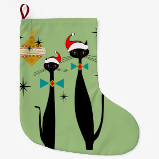 Grande Chaussette De Noël Les chats de Noël modernes de l'ère rétro atomique