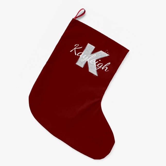 Grande Chaussette De Noël Lettre de Parties scintillant en argent rouge K (Devant (Accrochage))