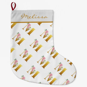 Grande Chaussette De Noël LETTRE MONOGRAPHIQUE Florale M Botanique