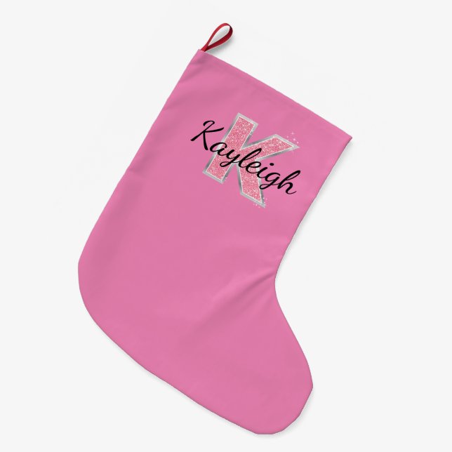 Grande Chaussette De Noël Lettre Parties scintillant rose K (Devant (Accrochage))
