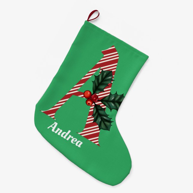 Grande Chaussette De Noël Lettre sucre de canne A (Devant (Accrochage))