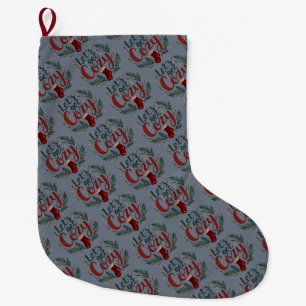 Grande Chaussette De Noël Lettres Baies de Pin de Fêtes Cozy