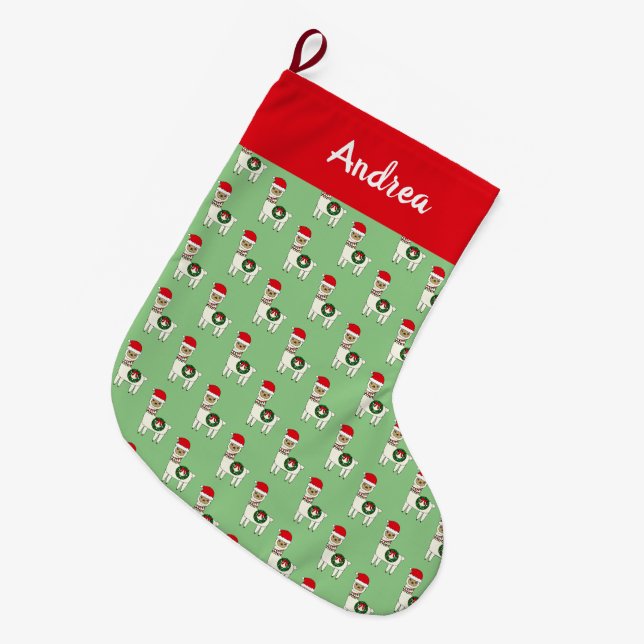 Grande Chaussette De Noël Llamas de Noël Whimsical Personnalisé (Devant (Accrochage))