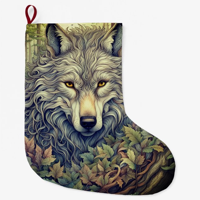 Grande Chaussette De Noël Loup gris (Devant)