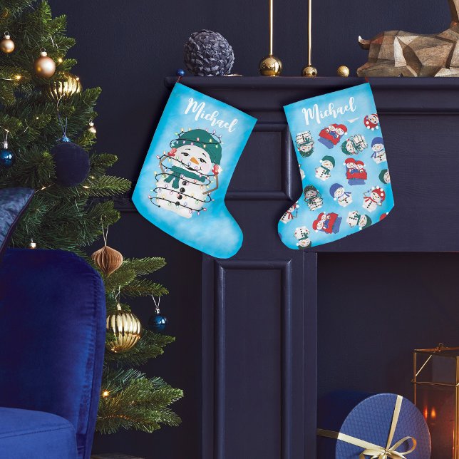 Grande Chaussette De Noël Lumières brillantes hiver Merveilles Snowman Noël (Créateur téléchargé)