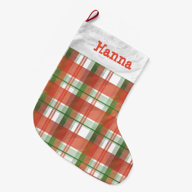Grande Chaussette De Noël Madras Plaid Noël (Devant (Accrochage))