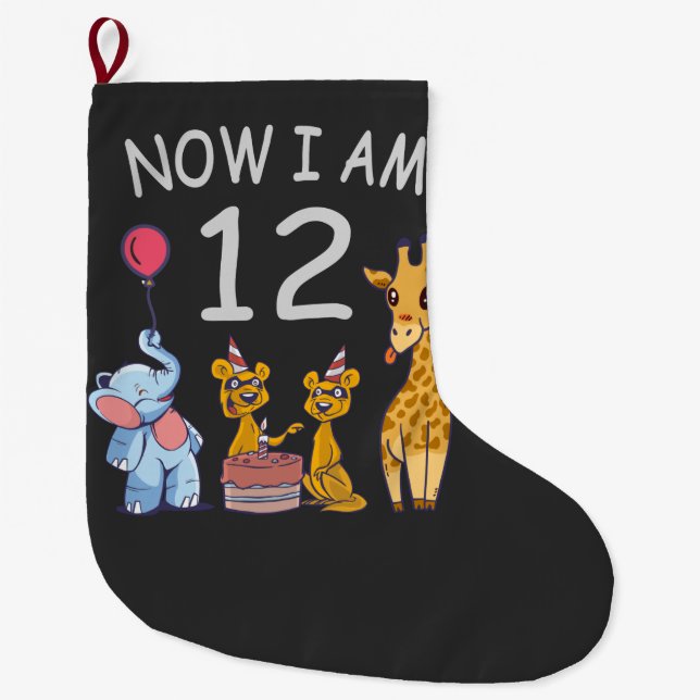 Grande Chaussette De Noël Maintenant, j'ai 12 ans 12e anniversaire au Zoo (Devant)