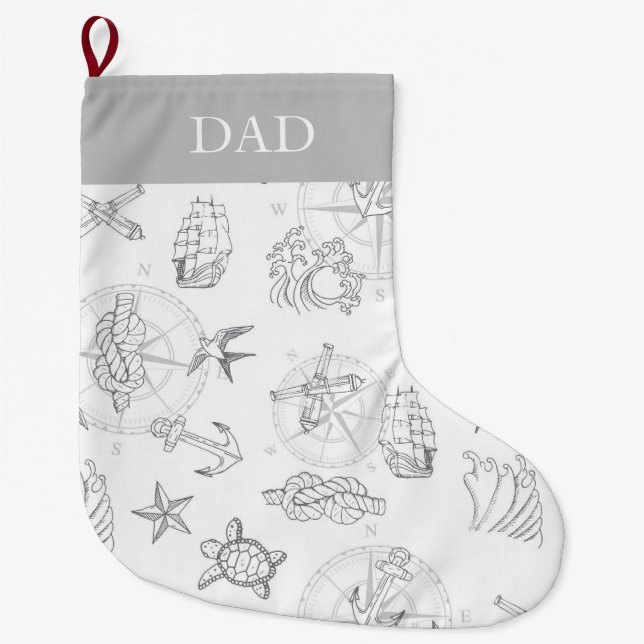 Grande Chaussette De Noël Marée Tattoos Nautique Maritime (Devant)