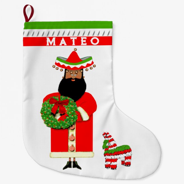 Grande Chaussette De Noël mexicain personnalisé (Devant)