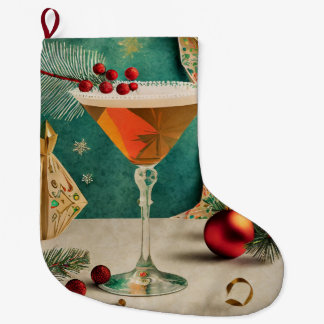 Grande Chaussette De Noël Mi-Siècle Cocktail de Noël Fête Happy Hour