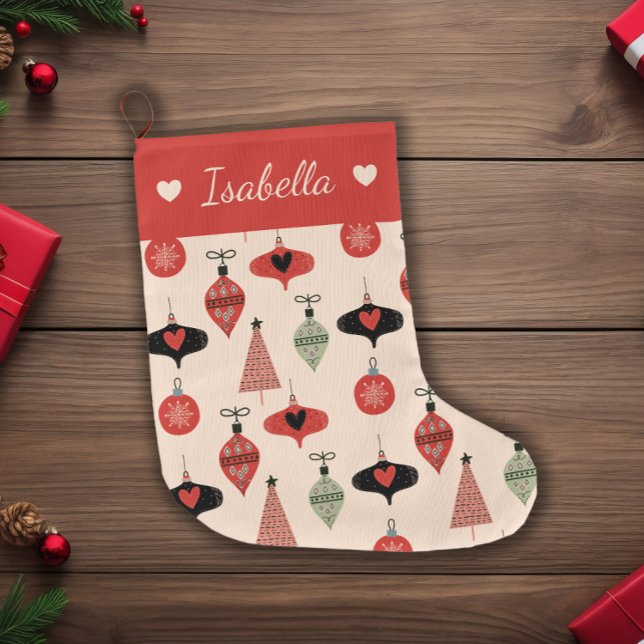 Grande Chaussette De Noël Mi-siècle moderne Noël Pesonorisé (Créateur téléchargé)