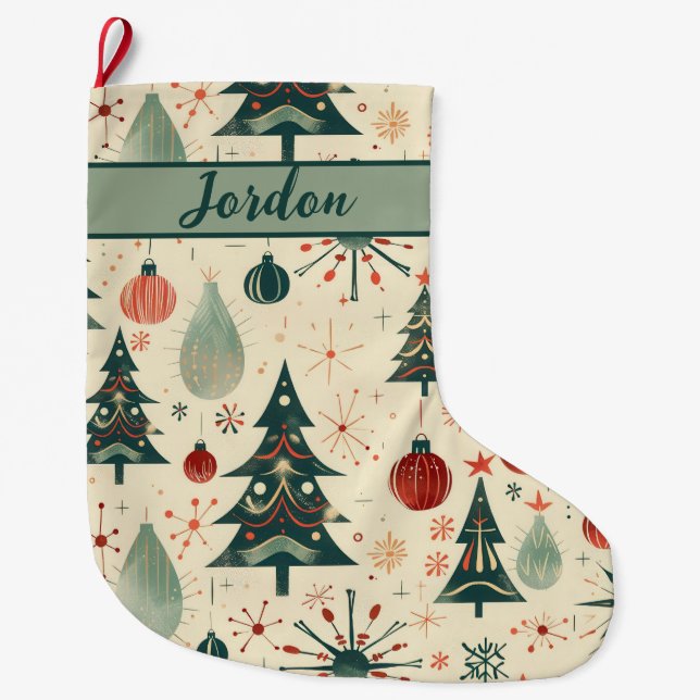 Grande Chaussette De Noël Mi-siècle Vacances Modernes (Devant)