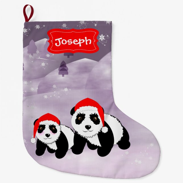 Grande Chaussette De Noël Mignonnes Ours De Panda Thématiques De Noël (Devant)
