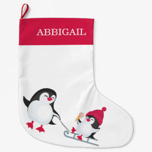 Grande Chaussette De Noël Mignons pingouins de Noël Dormir Mère Nom du bébé