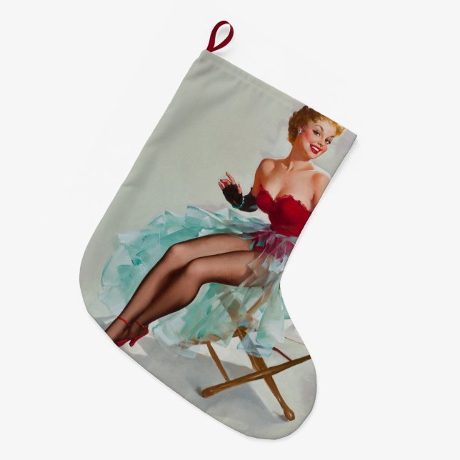 Grande Chaussette De Noël Miss Sylvania Pin-Up Girl (Devant (Accrochage))