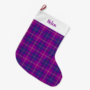 Grande Chaussette De Noël Mode Tartan Plaid Purple Bleu Rouge Or