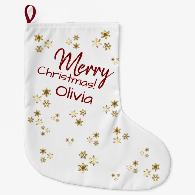Grande Chaussette De Noël Modern Gold Snowflakes  Custom Christmas  (Devant)