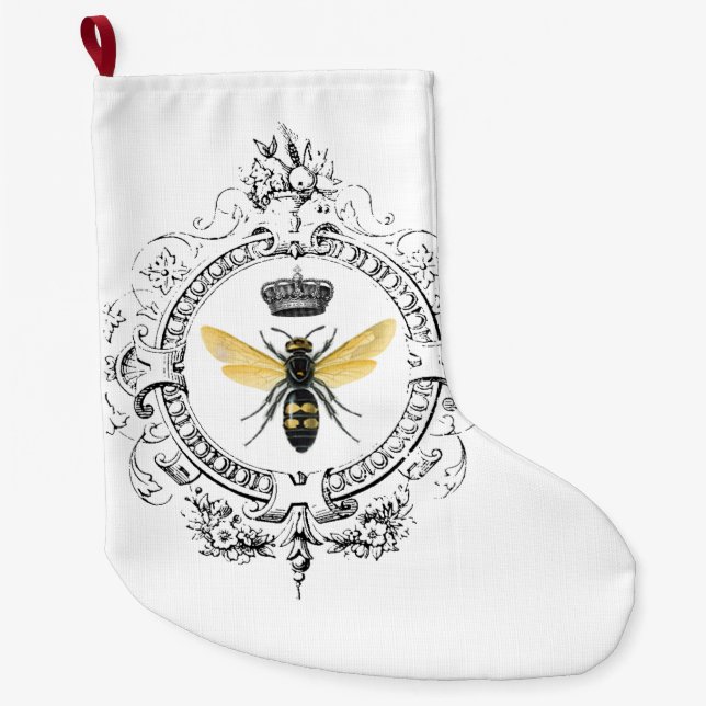 Grande Chaussette De Noël MODERNE Abeille de reine VINTAGE (Devant)