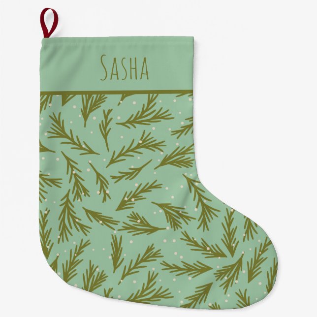 Grande Chaussette De Noël Monnaie Vert À feuillage persistant Personnalisé N (Devant)