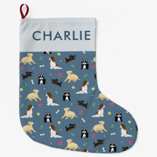 Grande Chaussette De Noël Monogramme de Chien Chien Chien Chien Chien, Anima