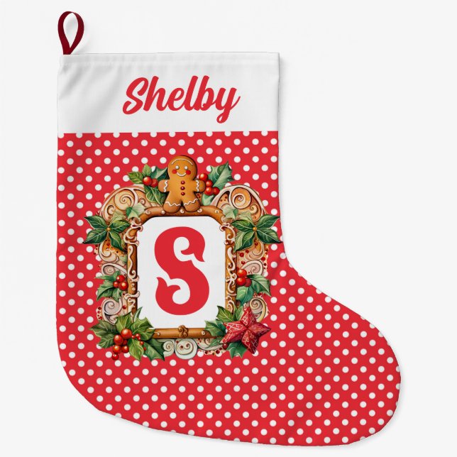 Grande Chaussette De Noël Monogramme de pain d'épices doux (Devant)