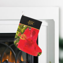 Monogramme personnalisé Fleur rouge tropicale