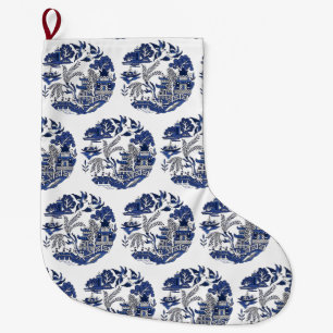Grande Chaussette De Noël Motif à carreaux Bleu classique
