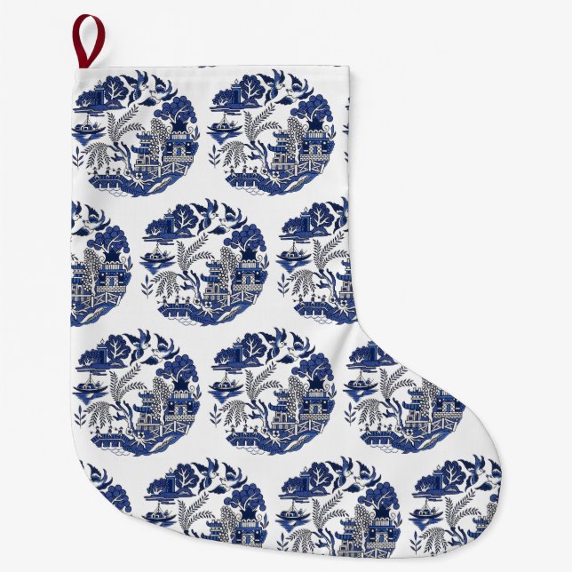 Grande Chaussette De Noël Motif à carreaux Bleu classique (Devant)