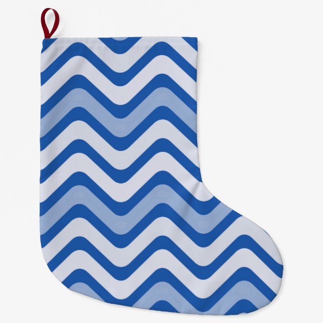 Grande Chaussette De Noël Motif bleu ondulé (Devant)