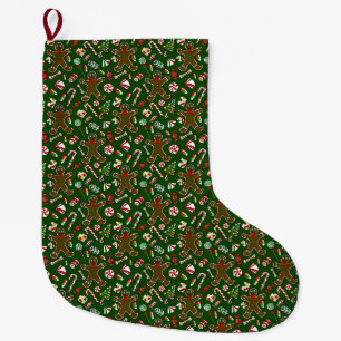 Grande Chaussette De Noël Motif de bonbon en pain d'épices festif vert ludiq