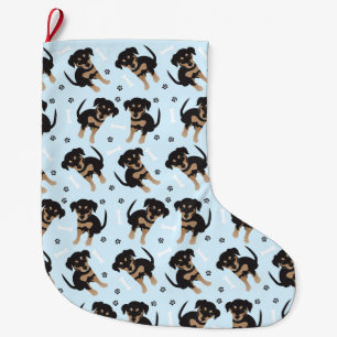 Grande Chaussette De Noël Motif de chien Rottweiler bleu