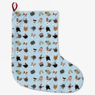 Grande Chaussette De Noël Motif de Noël du chat