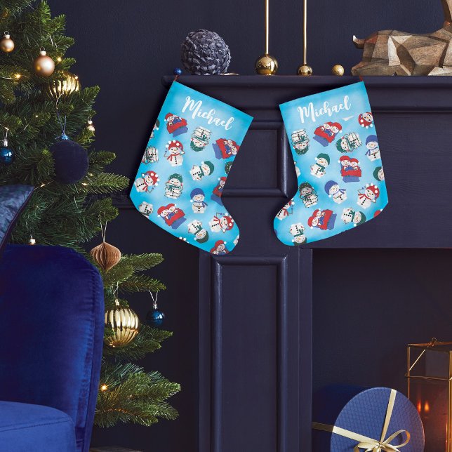 Grande Chaussette De Noël Motif de Noël Festive Snowmen (Créateur téléchargé)