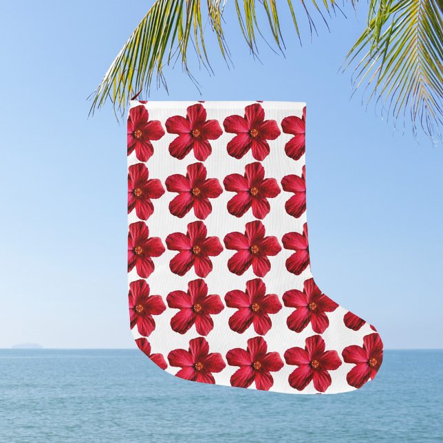 Grande Chaussette De Noël Motif de Noël Hibiscus rouge (Red Hibiscus Flower Pattern Christmas Stocking)