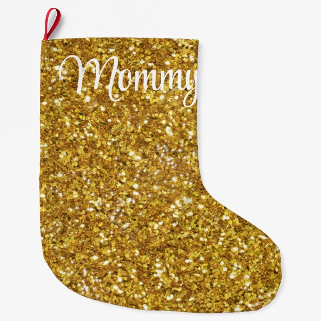 Grande Chaussette De Noël Motif de parties scintillant étincelante or (Devant)