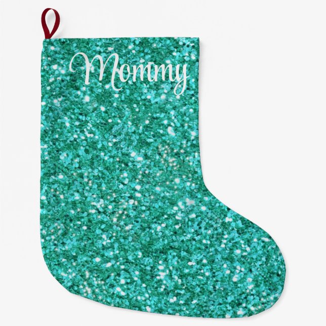 Grande Chaussette De Noël motif de parties scintillant pétillante turquoise (Devant)