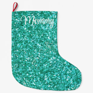 Grande Chaussette De Noël motif de parties scintillant pétillante turquoise