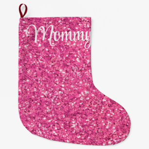 Grande Chaussette De Noël Motif de parties scintillant rose étincelant