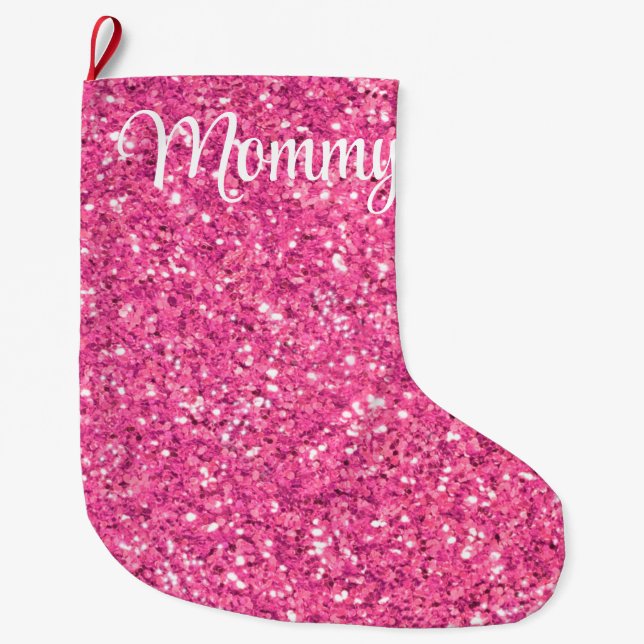 Grande Chaussette De Noël Motif de parties scintillant rose étincelant (Devant)