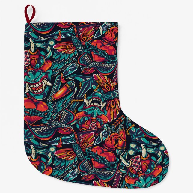 Grande Chaussette De Noël Motif de tatouage (Devant)