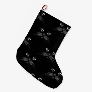 Grande Chaussette De Noël Motif de visage de chat noir