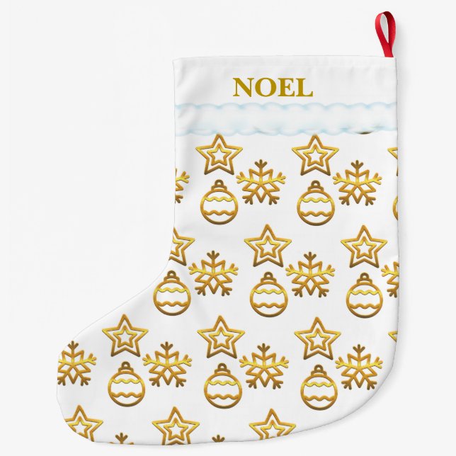 Grande Chaussette De Noël Motif d'or de Noël en blanc (Dos)