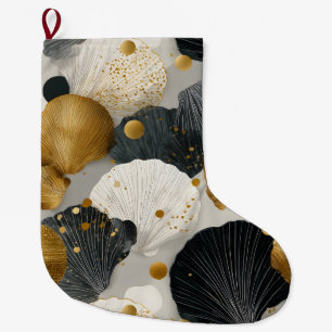Grande Chaussette De Noël Motif élégant de coquilles Saint-Jacques dorées et