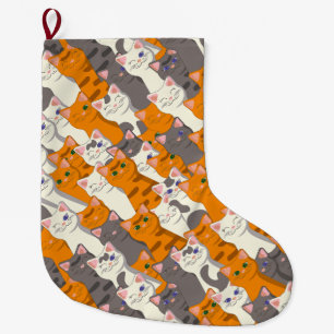 Grande Chaussette De Noël Motif en diagonale du chat noir blanc gingembre