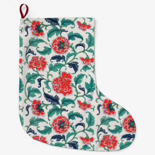 Grande Chaussette De Noël Motif floral rouge et vert