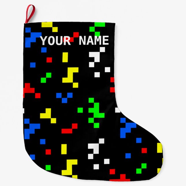 Grande Chaussette De Noël Motif graphique de jeu vidéo 8 bits Retro (Devant)